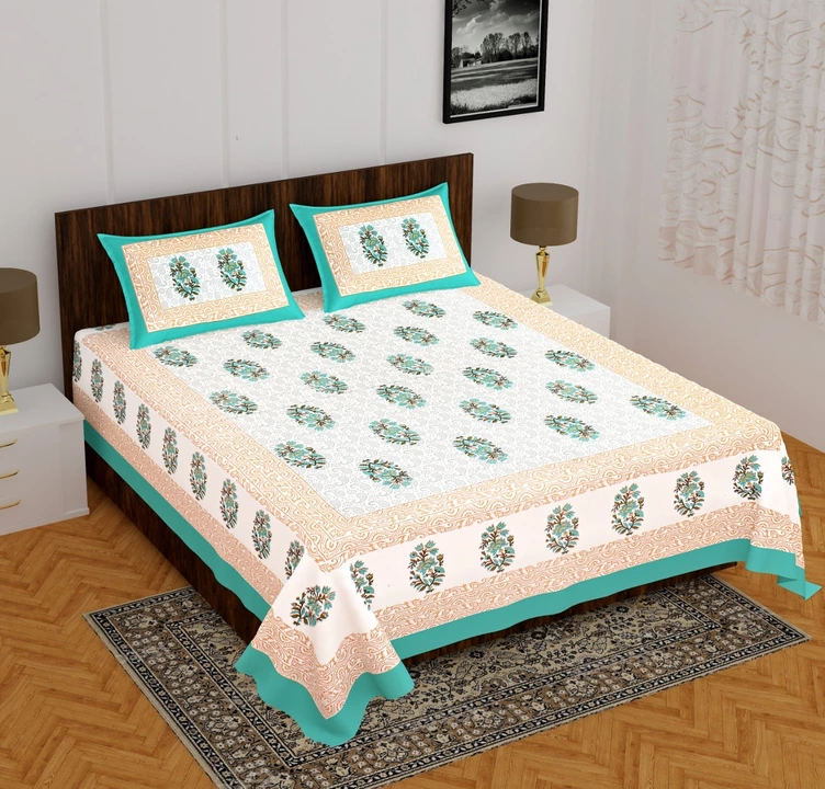 Sanganeri printed cotton double bedsheet with 2 pillow cover uploaded by business on 12/23/2022