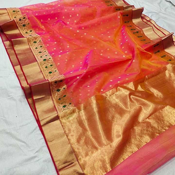 Chanderi handloom saree pure orgenza silk to katan silk with jari hand border design with blouse uploaded by Clothing on 2/5/2021