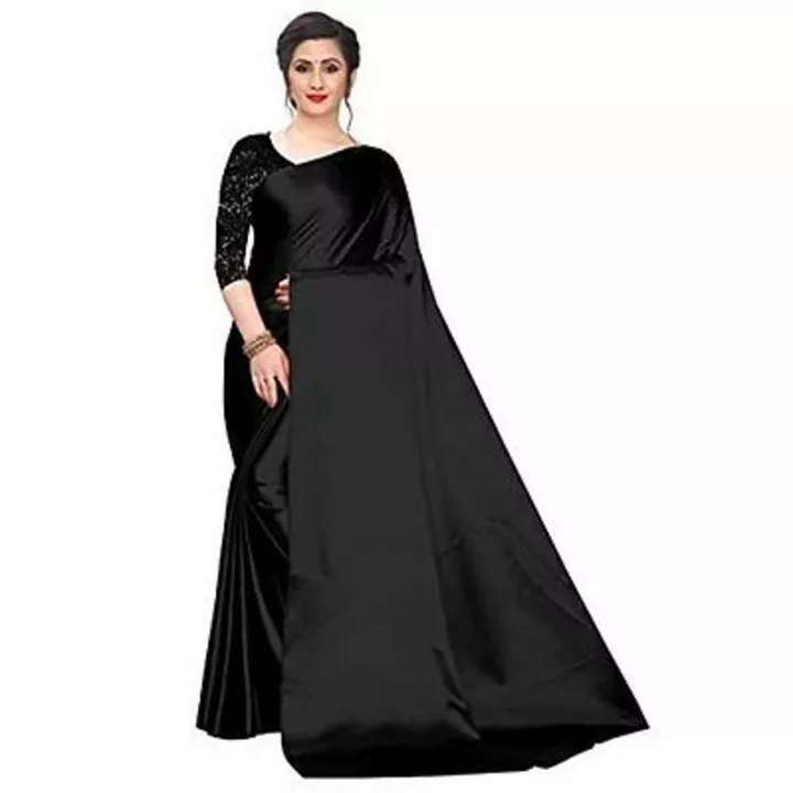 Women.s satin silk plain saree with black print blouse uploaded by business on 12/24/2022