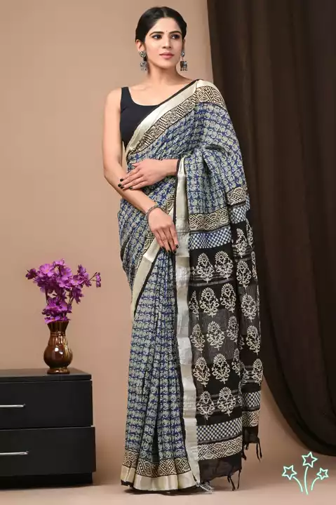 Linen saree  uploaded by Bagru print on 12/24/2022
