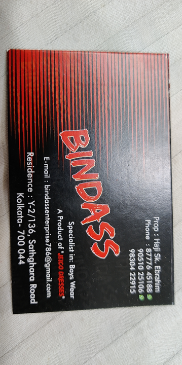 Visiting card store images of BINDASS ENTERPRISE
