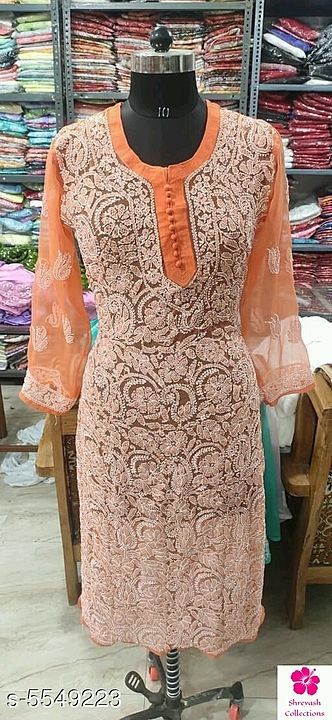 Women's Chikankari Georgette Kurti
Fabric: Georgette
Sleeve Length: Three-Quarter Sleeves
Pattern: E uploaded by business on 7/4/2020