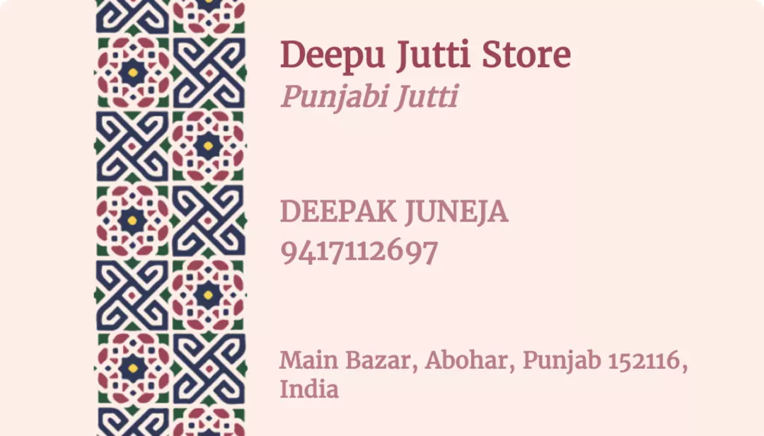 Visiting card store images of Deepu jutti store