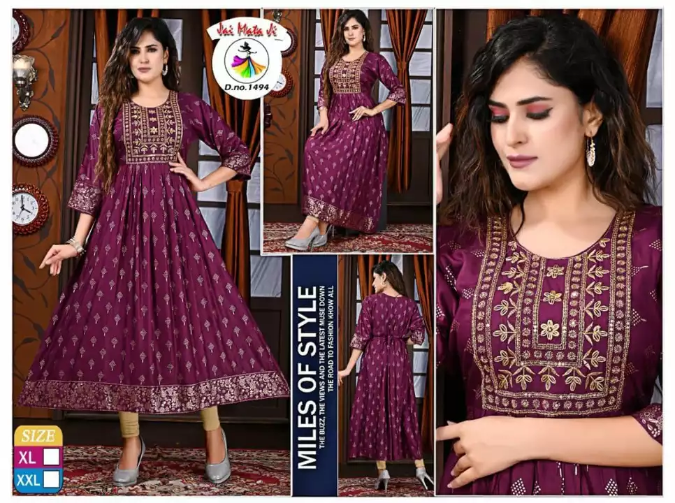 Long Fancy Work Kurtis 290/- xl xxl  uploaded by Radha Creation , Maira sales for Readymade items on 12/26/2022