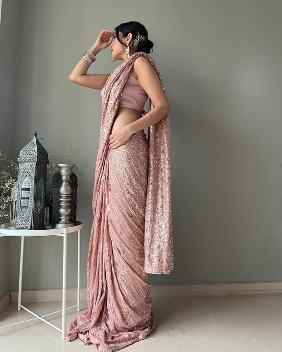 _NEW PARTY WEAR BEUTIQUE STYLE HAVE A  DOUBLE SEQUANCE WORK SAREE WITH BLOUSE🚀 uploaded by KBS FASHION STORE on 12/26/2022