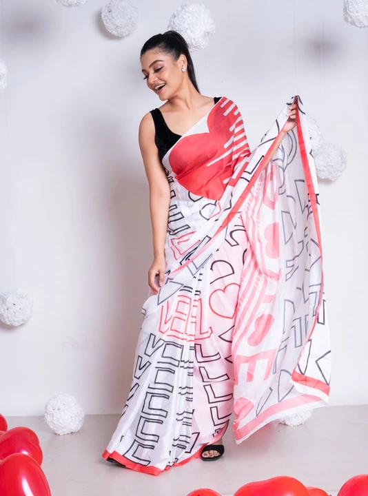 Love digital printed satin georgette saree for valentine  uploaded by business on 12/26/2022
