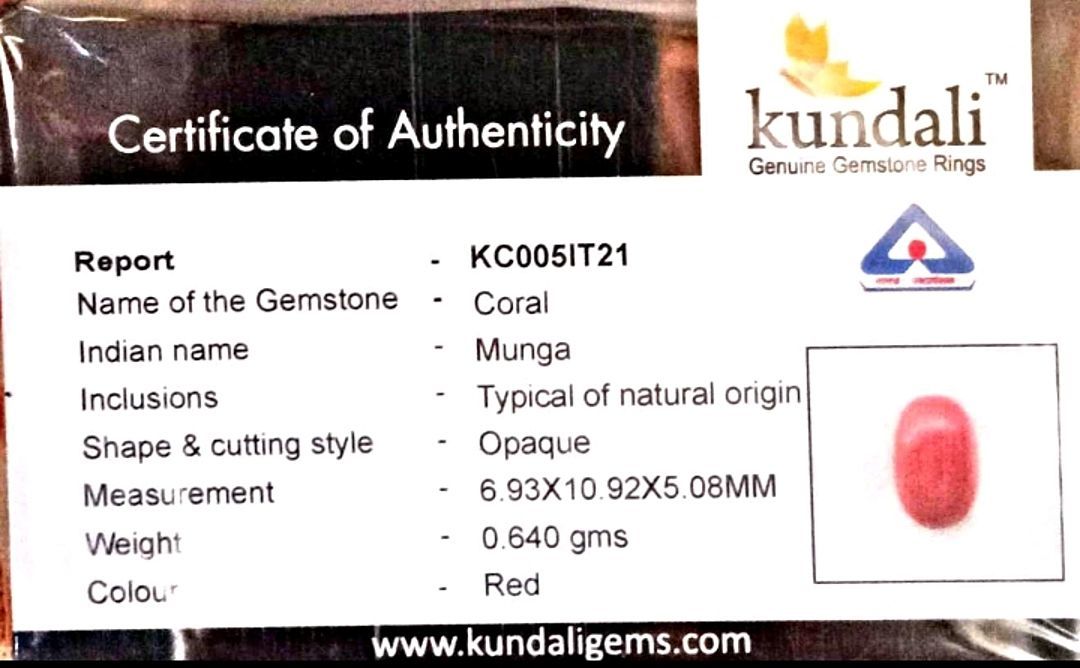 Mungaa (coral) Authentic Gemstone .5 Gemstones with 5 certificate.  uploaded by RoomiGems on 2/6/2021