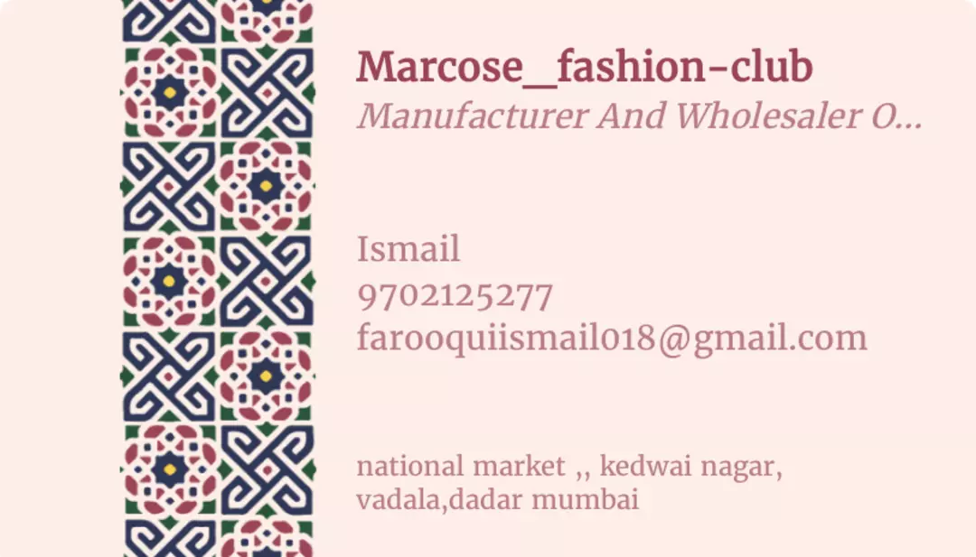 Visiting card store images of Marcos_clothing