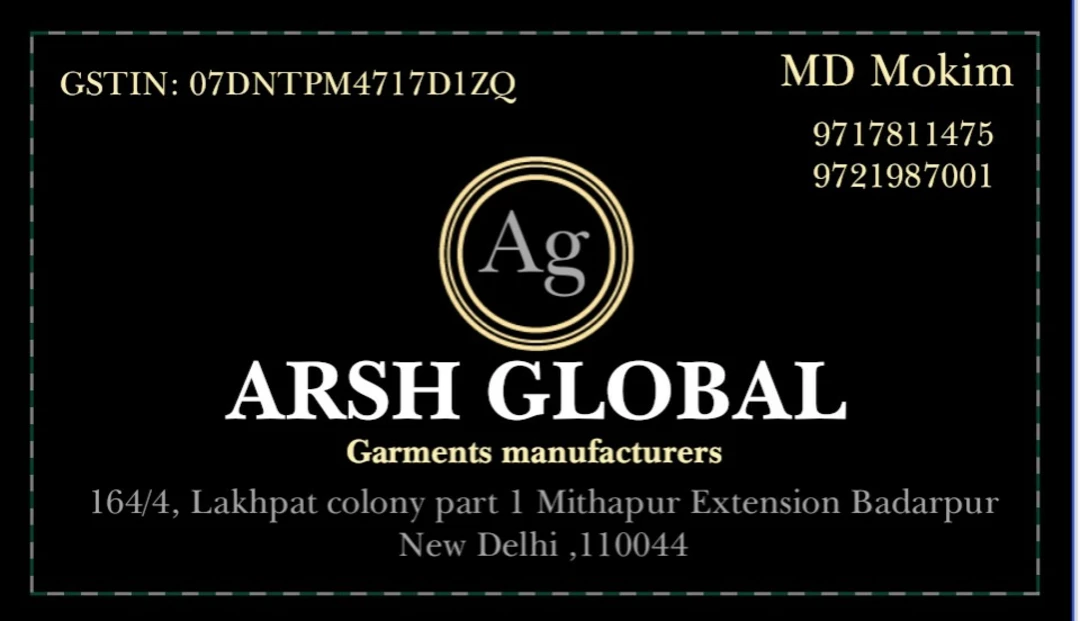 Visiting card store images of ARSH GLOBAL