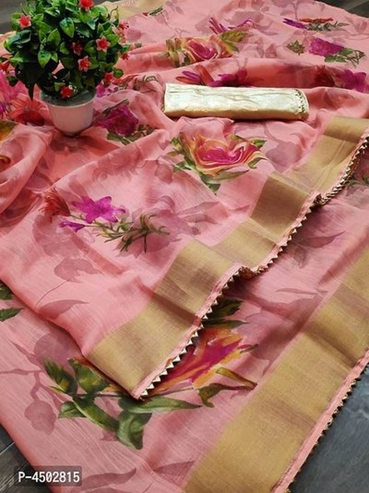 Linen Printed Sarees with Blouse uploaded by Shopping Mart  on 12/27/2022