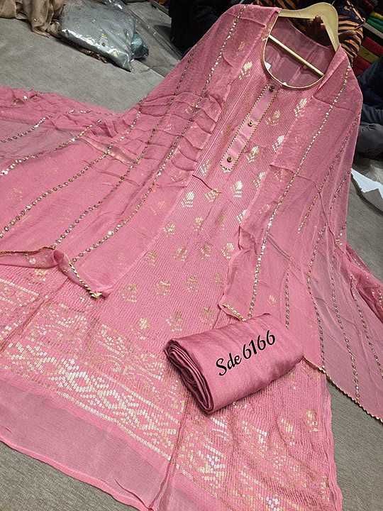 Post image Shirt fabric chinnon crape with thred and siquence work
Bottom santoon
Duppta chiffon with siquence

2000Rs+shipping 
Ready to ship.