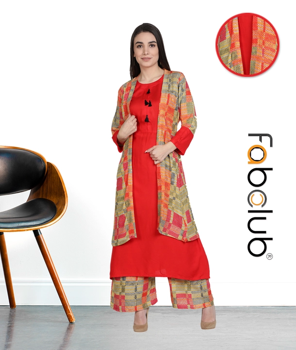 Heavy Rayon Printed Shrug Style MultiColor Women Kurti With Palazzo uploaded by Fab Creation on 12/28/2022