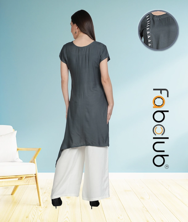 Rayon Embroidered Asymmetric Designer Grey Women Kurta With Palazzo uploaded by Fab Creation on 12/28/2022