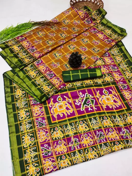 ❣️❣️New Patola Saree 💃💃💃

*Pure cottan Chex heavy patola  print sarre (cut 5.50) With  Blouse  uploaded by HEERADHYA ENTERPRISE on 12/28/2022