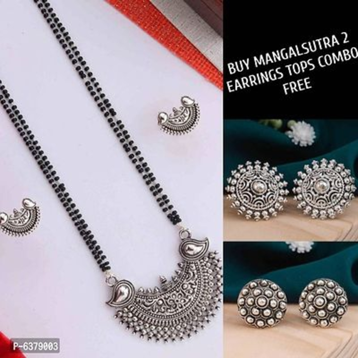 Oxidised Silver-Plated Black Beaded Mangalsutra With Earrings  Mangalsutra  Buy 2 Earring Tops combo uploaded by Legend's collection on 12/28/2022