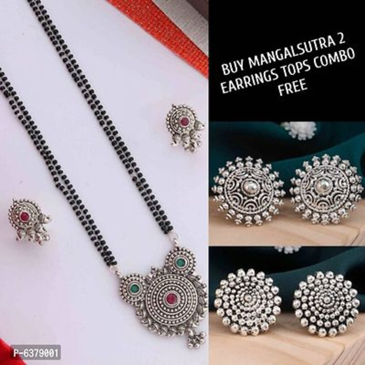 Oxidised Silver-Plated Black Beaded Mangalsutra With Earrings  Mangalsutra  Buy 2 Earring Tops combo uploaded by business on 12/28/2022