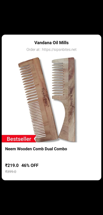 Neem wooden comb dual combo  uploaded by VANDANA OIL MILLS - लाकडी घाणा तेल on 12/28/2022