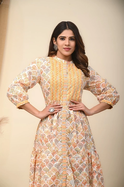 Collection Of A-line Kurti With Front Slit In Hand Work uploaded by BLOCK PRINTS OF RAJASTHAN on 12/28/2022