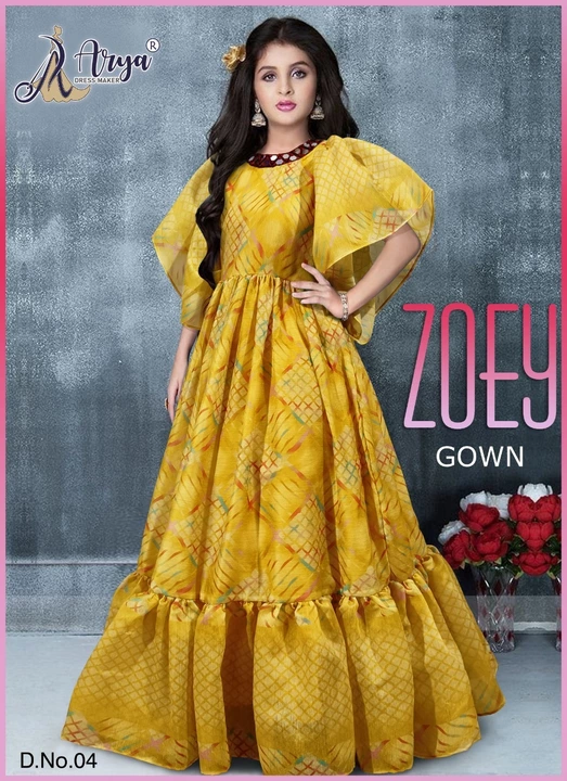 *ZOEY CHILDREN GOWN*

- Design - 4

- Fabric - Chanderi

- Sequence and thread work

-  Digital prin uploaded by SN creations on 12/28/2022