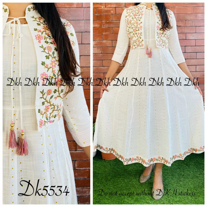 White embroidery work kurti with jacket set  uploaded by business on 12/28/2022