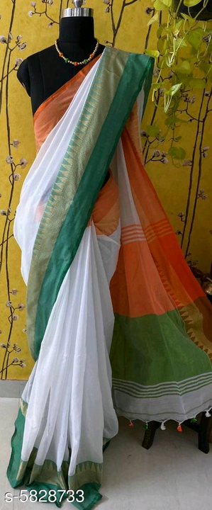 Post image *Republic Day special collection*🇮🇳🇮🇳🇮🇳🇮🇳🇮🇳

*moshal  khadi*

*Fabric-cotton by khadi*

*Work-pure hand weaving*

*Blouse pis available*

*Quality- Premium quality*

*Price-450+shipping*

*It is wholesale price*