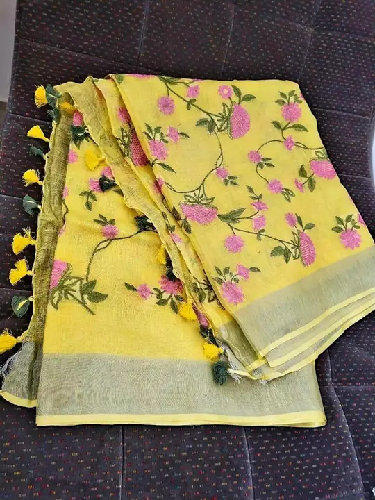 Pure linen by linen embordary work saree  uploaded by Lovely enterprises on 12/28/2022