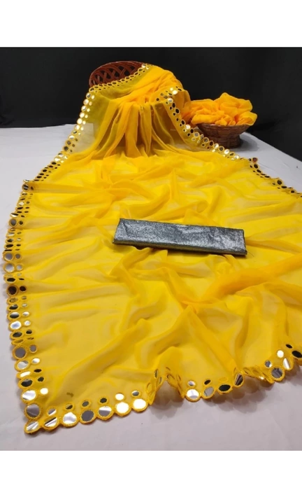 Mirror work saree yellow uploaded by Riddhi shivaay on 12/28/2022