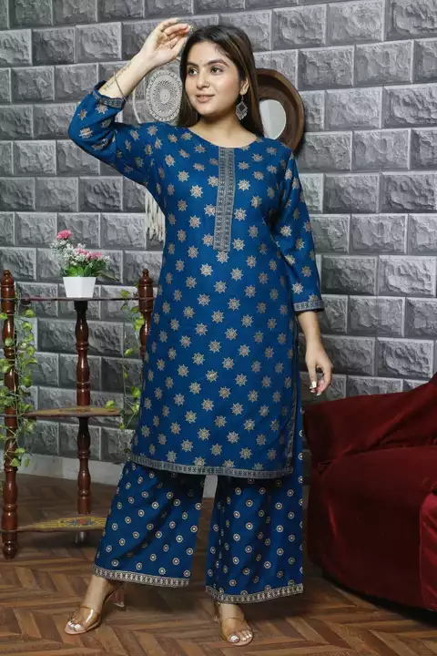 Royal blue color printed kurti palazzo set  uploaded by business on 12/28/2022