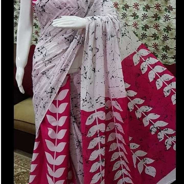 Post image Pure cotton hand printed Mulmul saree with blouse.
Saree leanth 5.5m.
Blouse leanth 1m.