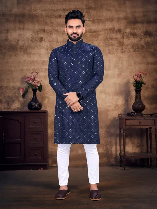 Bluevery

*Try a desi boy look with this timeless Multicolour men’s kurta. The pure cotton fabric Wi uploaded by SN creations on 12/29/2022