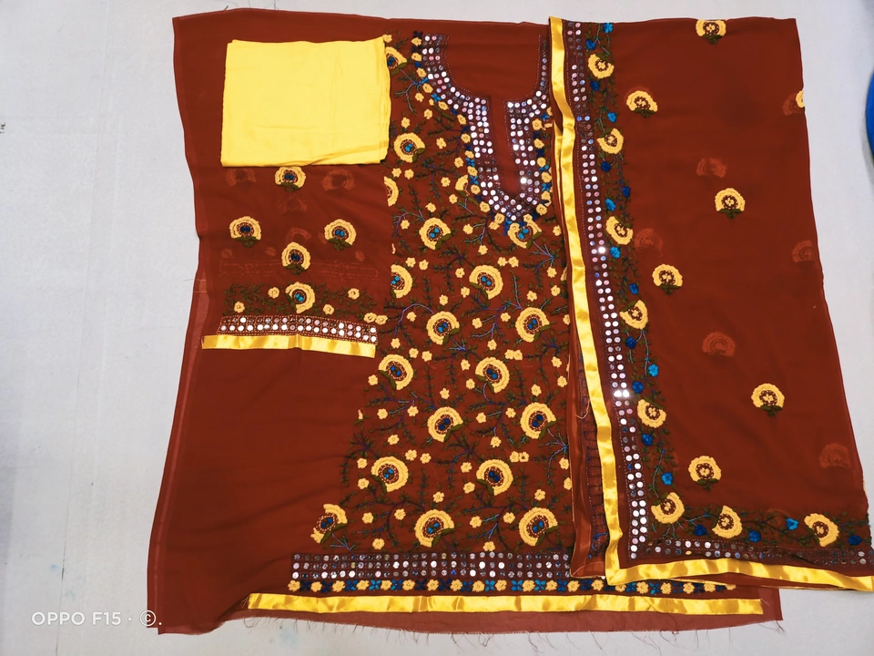 Georgette Handwork Phulkari suits uploaded by Solanki Handicraft on 12/29/2022