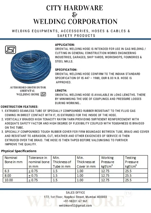 Oriental Rubber Welding Hose Pipe 8mm ISI approved uploaded by City hardware and welding corporation on 12/29/2022