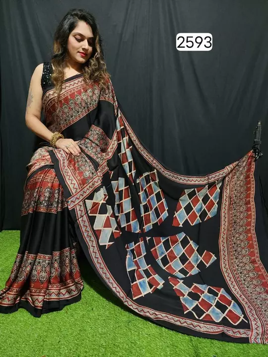 Ajrakh block print modal silk saree uploaded by business on 12/29/2022