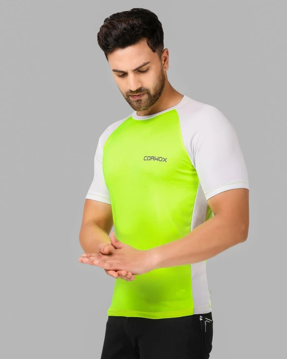 CORWOX Active Neon Green & White Sports Polyester T-Shirt uploaded by THE AMAZING STORE on 12/29/2022