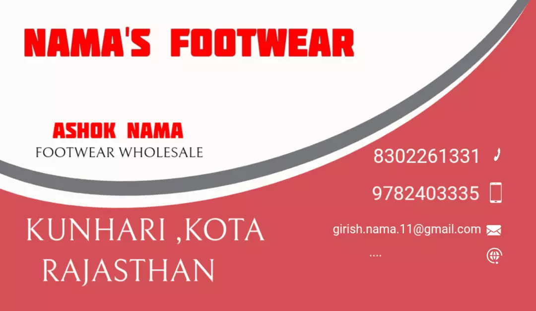 Visiting card store images of Namas footwear 