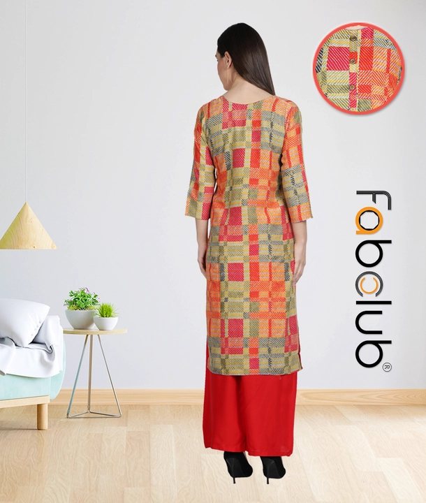 Heavy Rayon Geometric Printed Straight Multicolor Women Kurti With Palazzo uploaded by Fab Creation on 12/30/2022