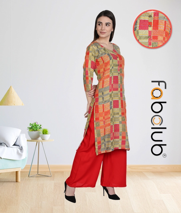 Heavy Rayon Geometric Printed Straight Multicolor Women Kurti With Palazzo uploaded by Fab Creation on 12/30/2022