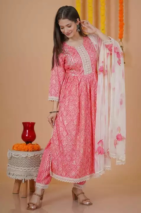 Beautiful Naira Cut Kurta Having Croatia Lace Detailing Paired With Pant and Handpainted Dupatta 

F uploaded by Aanvi fab on 12/30/2022
