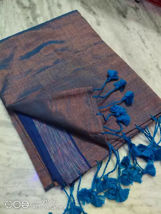 Tissue khadi with ikkat border uploaded by Handloom Hut on 12/30/2022