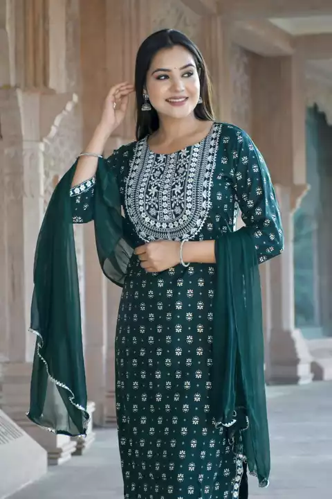 Rayon Embroidery Work Kurta Pant And Dupatta Set  uploaded by JAIPUR APPARELS on 5/30/2024