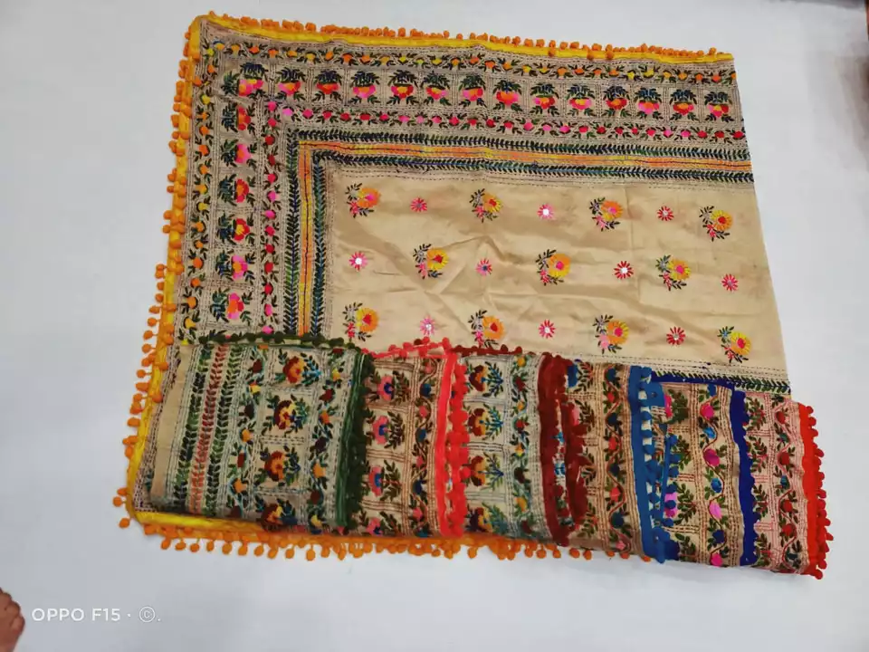 Chanderi Phulkari Pompom Fancy Handwork Duppata  uploaded by Solanki Handicraft on 12/30/2022