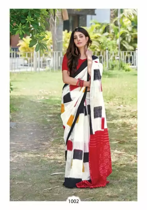 Ikkat Print Linen Cotton Saree with Silver Zari Patta uploaded by Achira Tex on 12/30/2022
