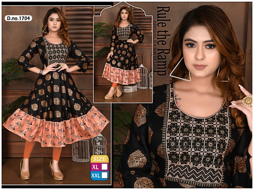 Long Fancy work kurtis xl xxl 290/- uploaded by Radha Creation , Maira sales for Readymade items on 12/30/2022