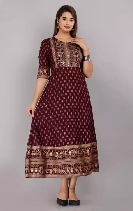 Anarkali gown mirror work gold printed gown  uploaded by KIRAN ENTERPRISES on 12/31/2022