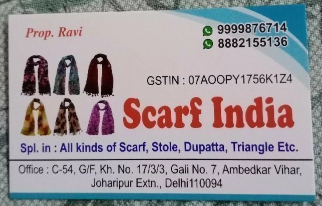 Visiting card store images of Scarf india
