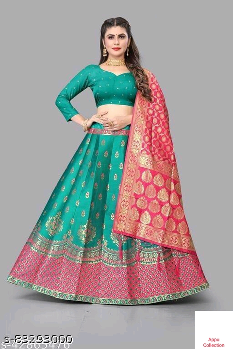 Name: FANCY JAQUARD LAHENGA CHOLI with unstiched blouse uploaded by Appu collection on 12/31/2022
