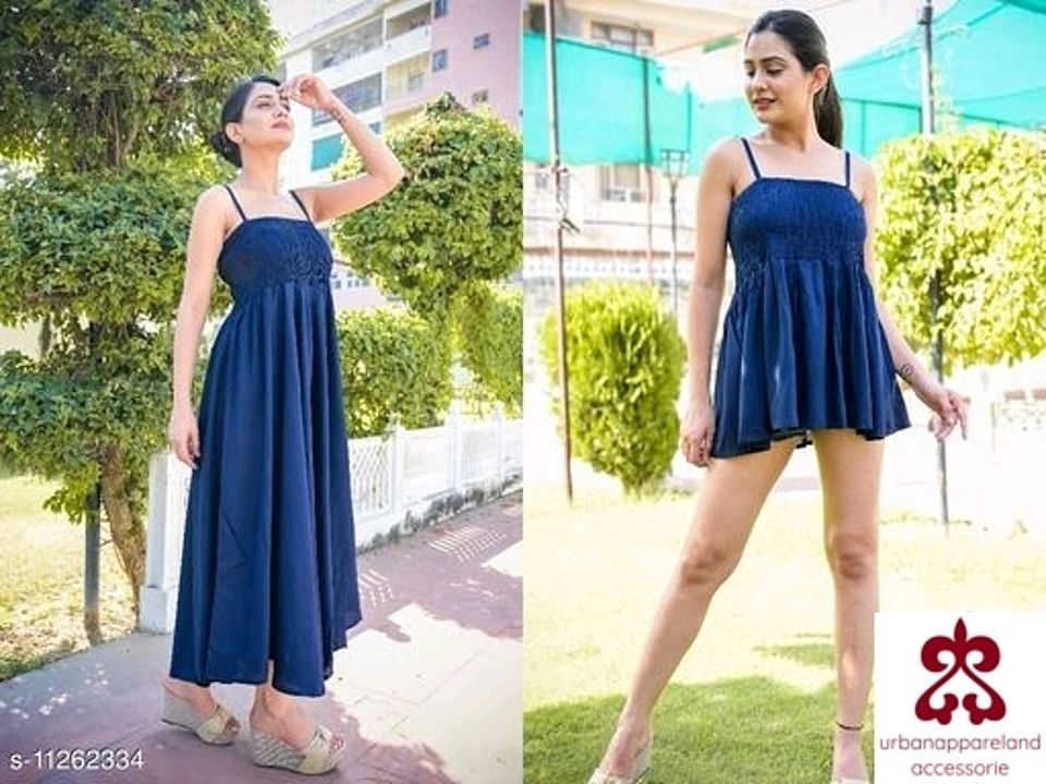 Post image *Designer Women Dresses*

Fabric: Rayon
Sleeve Length: Sleeveless
Pattern: Dyed/ Washed

Multipack: 2

Sizes:
XL (Bust Size: 42 in, Length Size: 50 in) 
L (Bust Size: 40 in, Length Size: 50 in) 
XXL (Bust Size: 44 in, Length Size: 50 in) 
M (Bust Size: 38 in, Length Size: 50 in) 

Price : *799.00*
Cash on delivery
Dispatch: 2-3 Days
Easy Returns Available