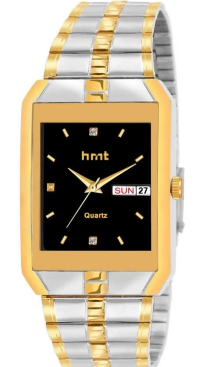 HMT DLX Two-Tone Plated Metal Brass Golden Plated Day-Date Square Wrist Watch For Men  uploaded by business on 1/1/2023