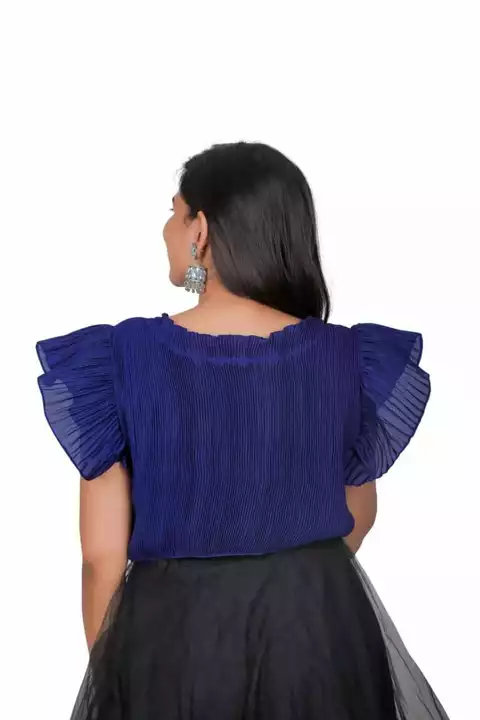 🤩 *Stylish Chinon Blouse* 🤩

🥳*Stylish Chinon Blouse with Frill on Neck and Sleeves. Crush Fabric uploaded by Aanvi fab on 1/2/2023