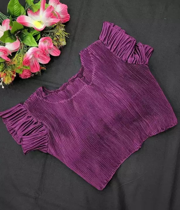 🤩 *Stylish Chinon Blouse* 🤩

🥳*Stylish Chinon Blouse with Frill on Neck and Sleeves. Crush Fabric uploaded by Aanvi fab on 1/2/2023